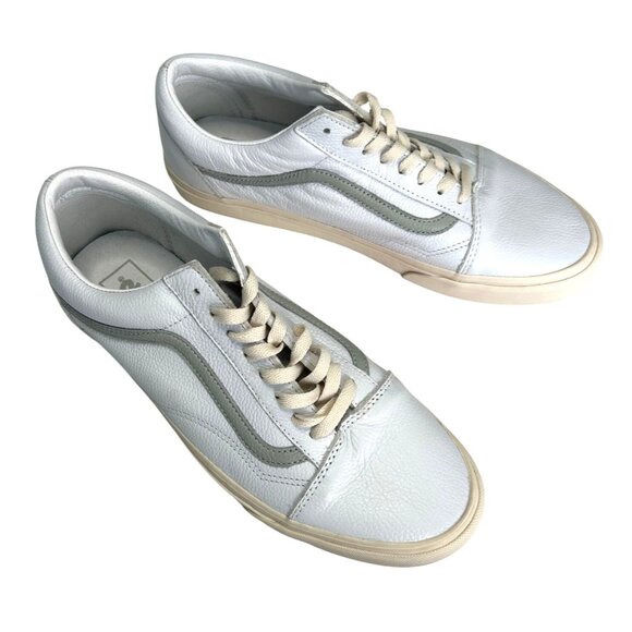 Vans Old Skool Low Top Unisex Sneakers White Gray Leather Women 13 Men 11.5 New - Picture 3 of 9